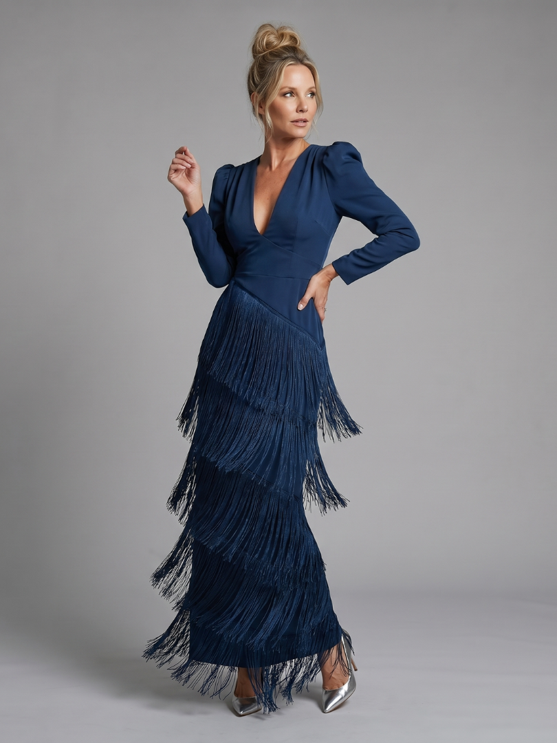 Samara | Robe Midi à Manches Longues avec Franges Douces