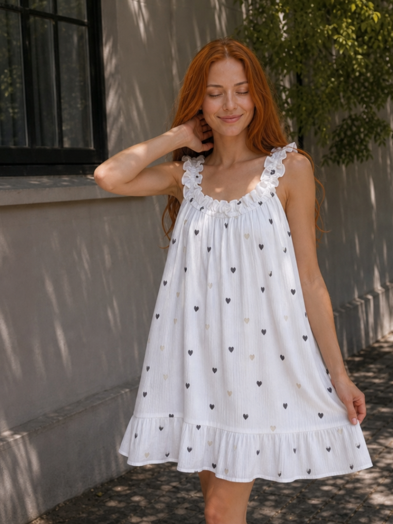 Aena | Robe longueur genou à bretelles volantes et motif vichy