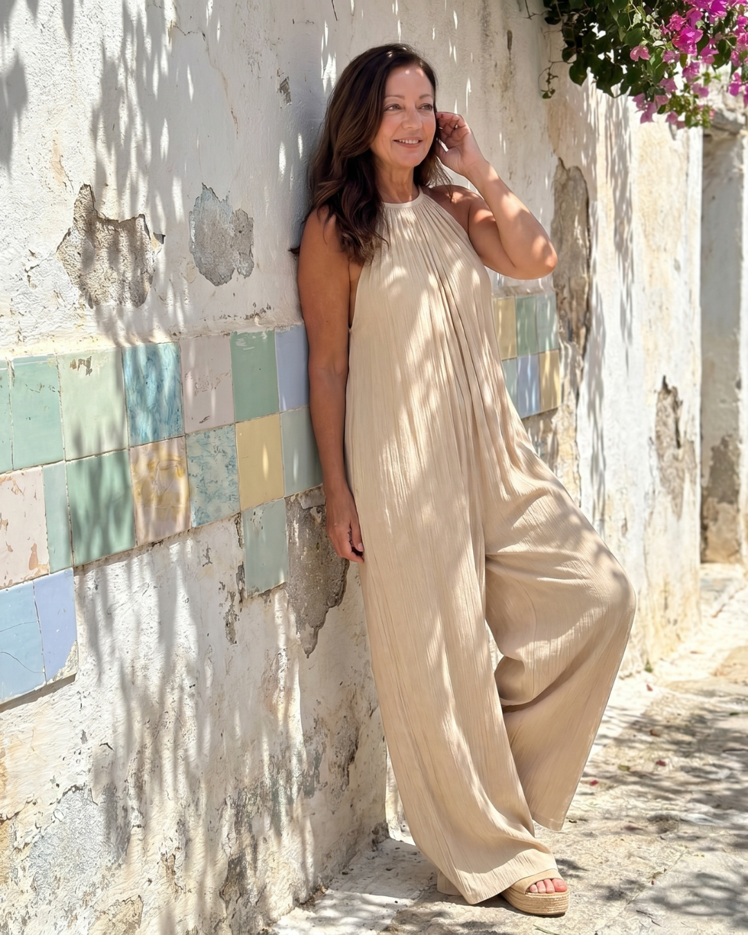 Sylvara | Combinaison Relaxed à Décolleté Halter Plissée et Jambes Larges