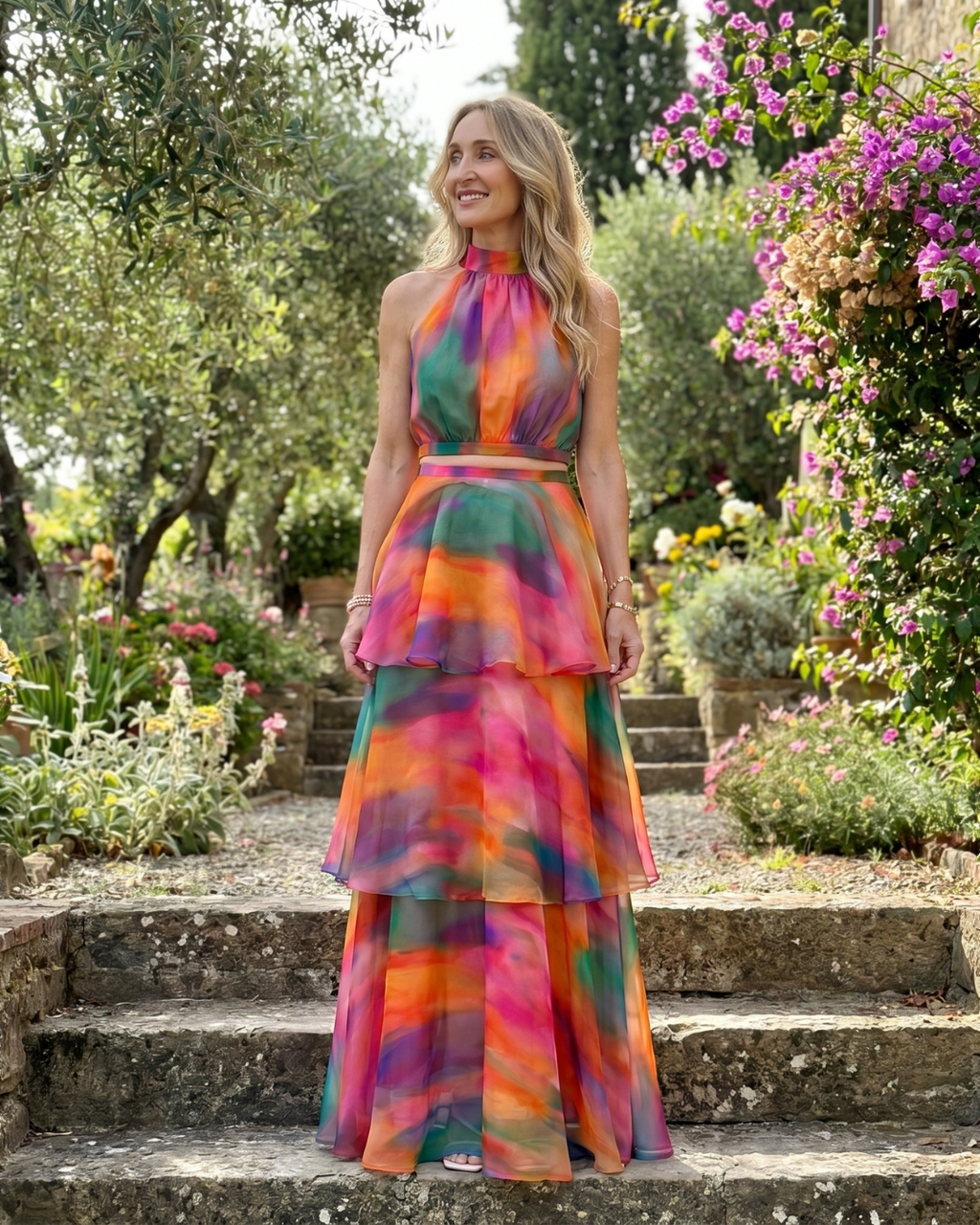 Mique | Robe Maxi à Découpes Florales Naturelles en Col Halter