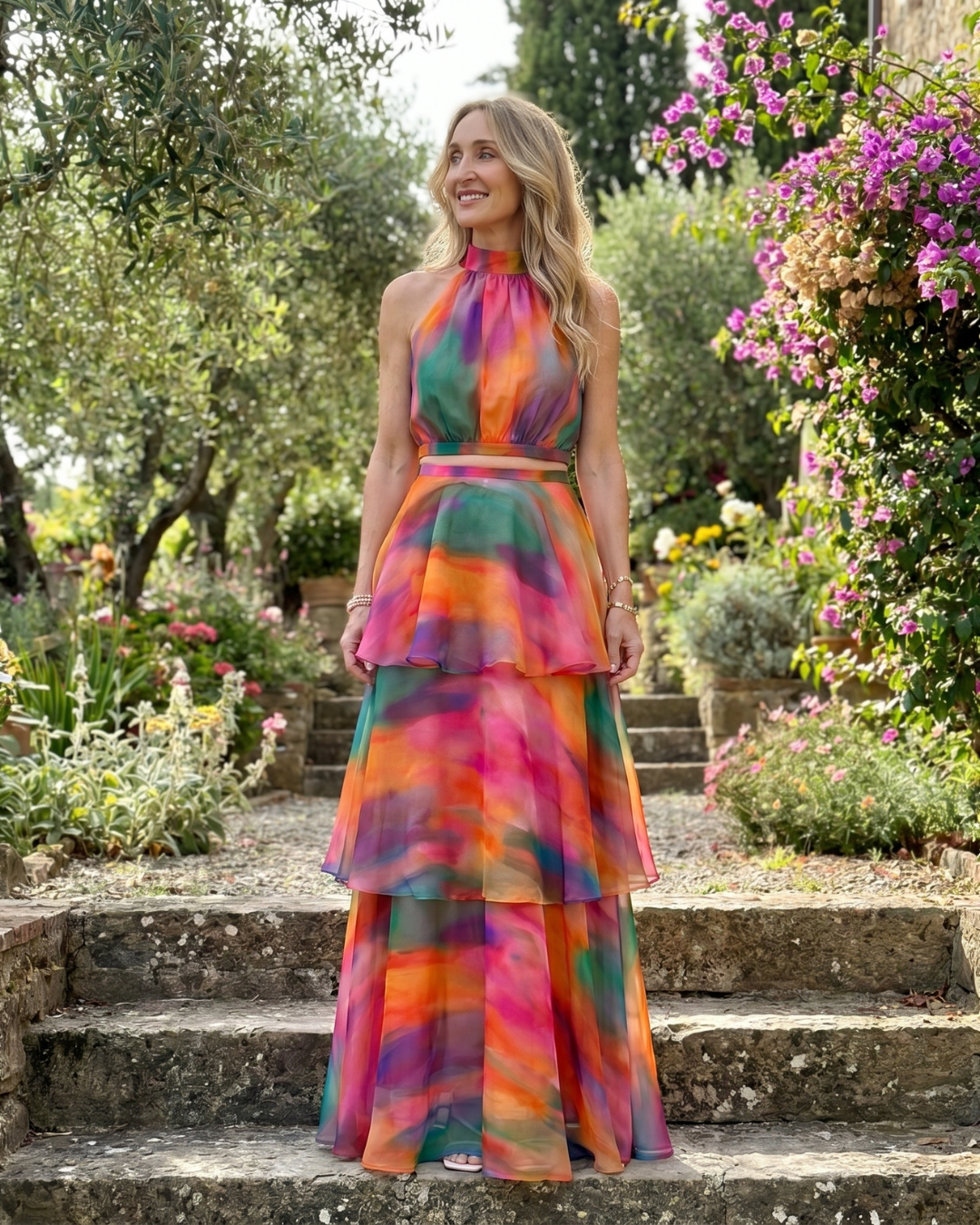 Mique | Robe Maxi à Découpes Florales Naturelles en Col Halter