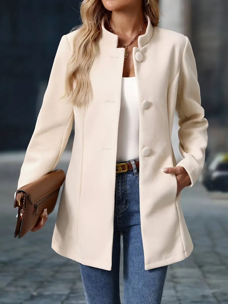 Valérie - Veste Élégante Boutonnée Col Montant