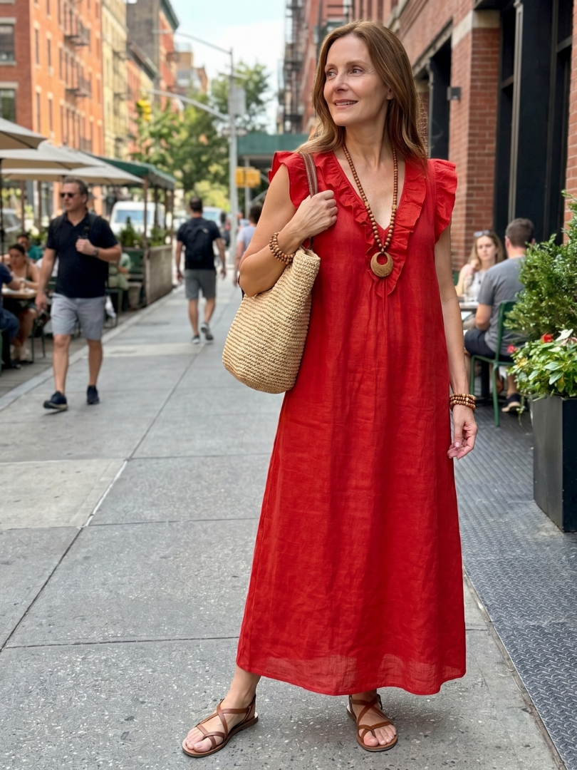 Adélaïde | Robe midi sans manches avec volants