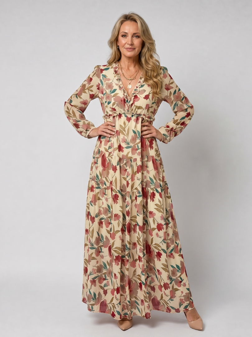 Camelo | Robe maxi à imprimé floral à manches longues