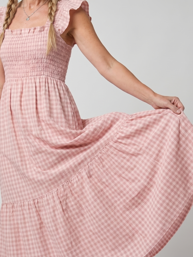 Verity | Robe midi sans manches à encolure carrée et motif vichy