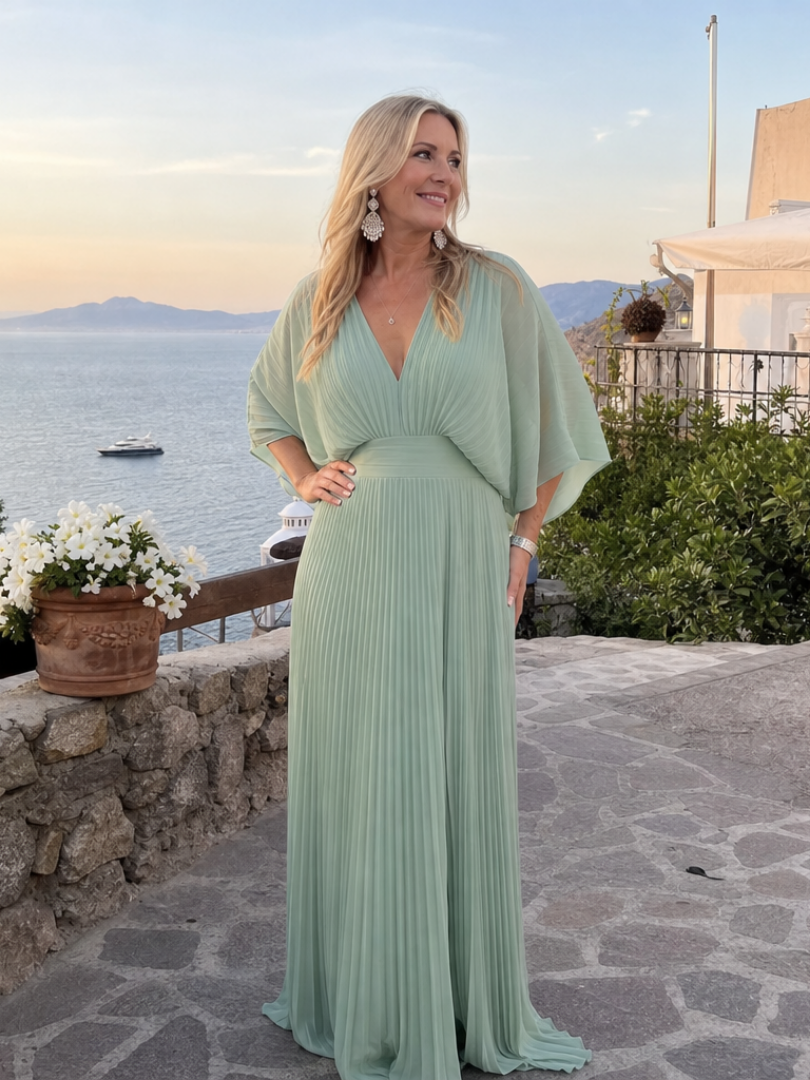 Semorph | Robe Maxi Plissée à Manches Longues en V