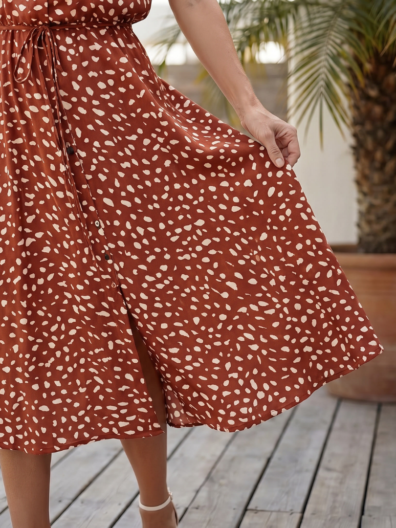 Belladonna | Robe Midi Imprimée à Boutons et Ceinture
