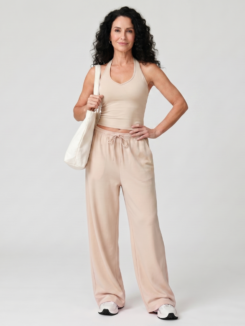Helena | Ensemble Top Sans Manches à Encolure Arrondie et Pantalons à Jambes Larges