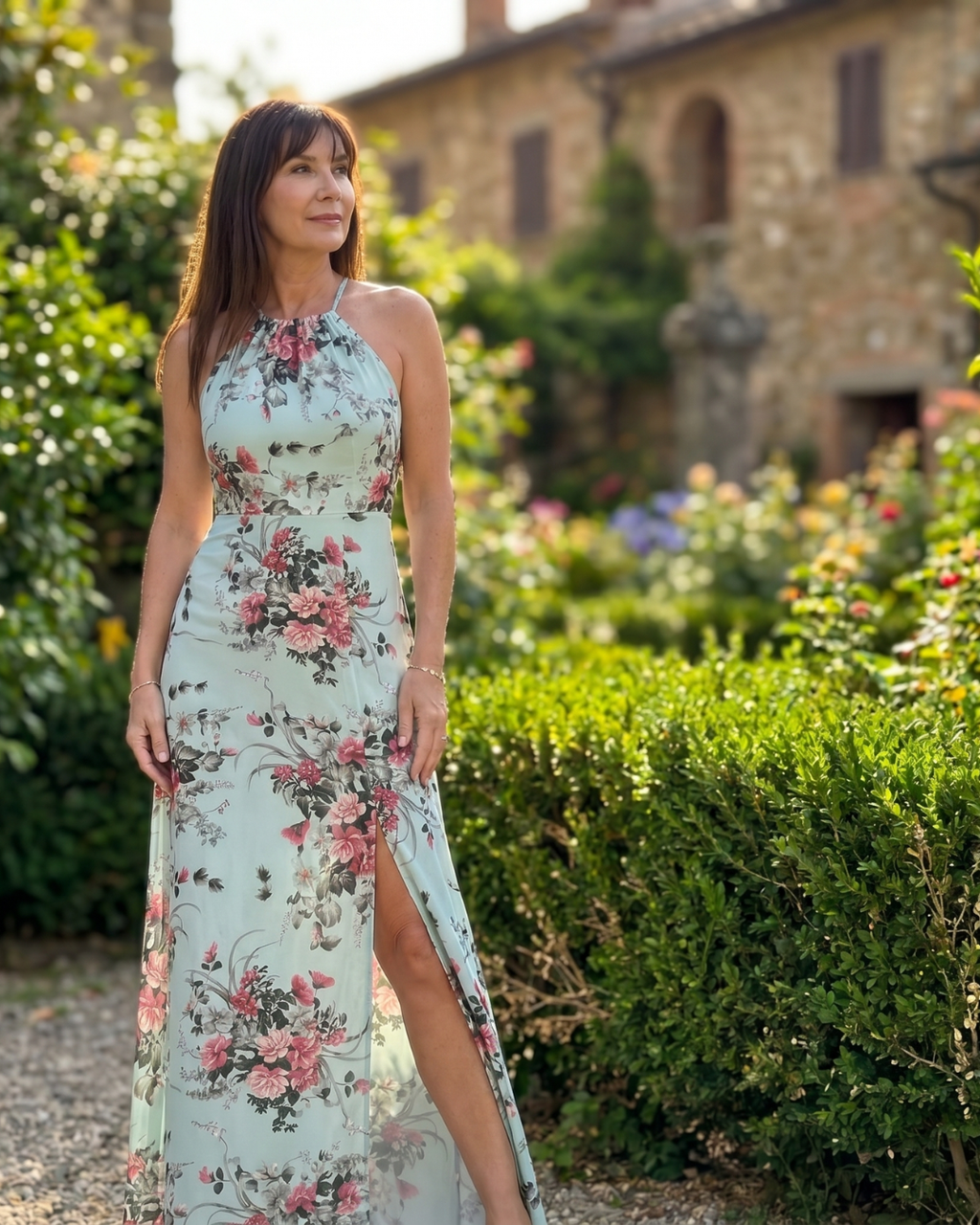 Loliane | Robe Midi à Décolleté Halter Imprimé Floral