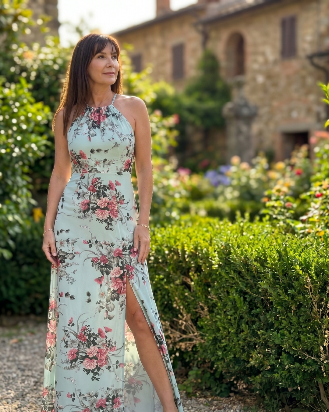 Loliane | Robe Midi à Décolleté Halter Imprimé Floral