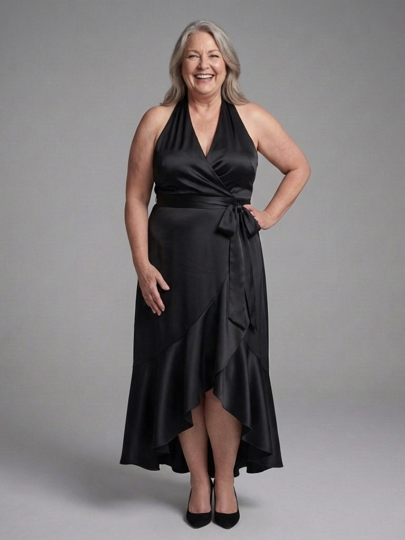 Briony | Robe Haute-Basse à Encolure Halter avec Nœud