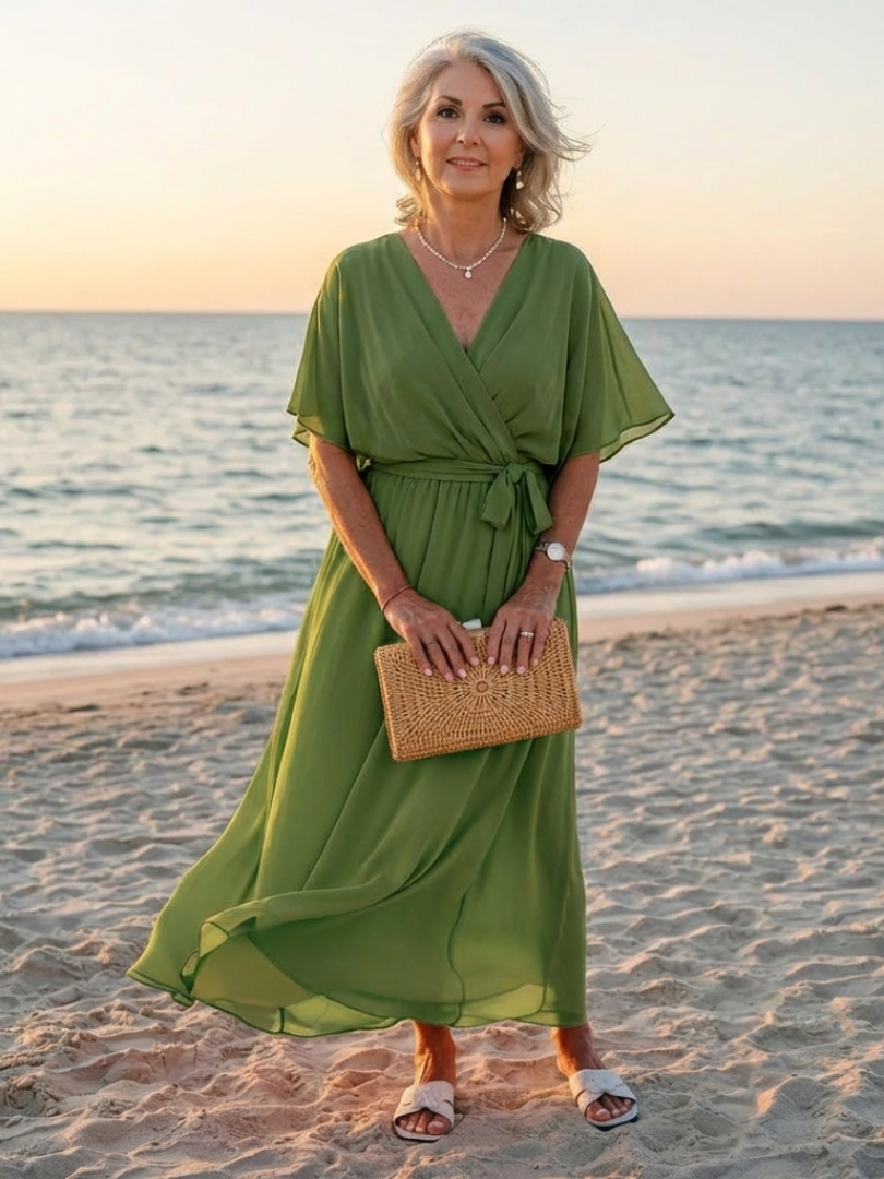 Elysia | Robe Midi Drapée à Décolleté en V avec Ceinture
