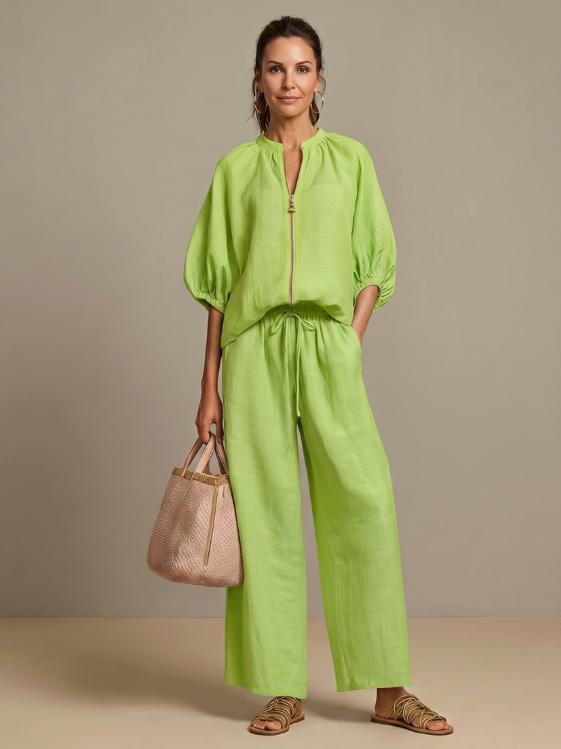 Natalia | Haut Blouson à Zip avec Pantalon Large