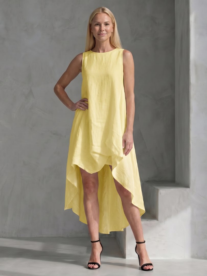 Zoya | Robe Midi Fluide Sans Manches à Ourlet Haut-Bas