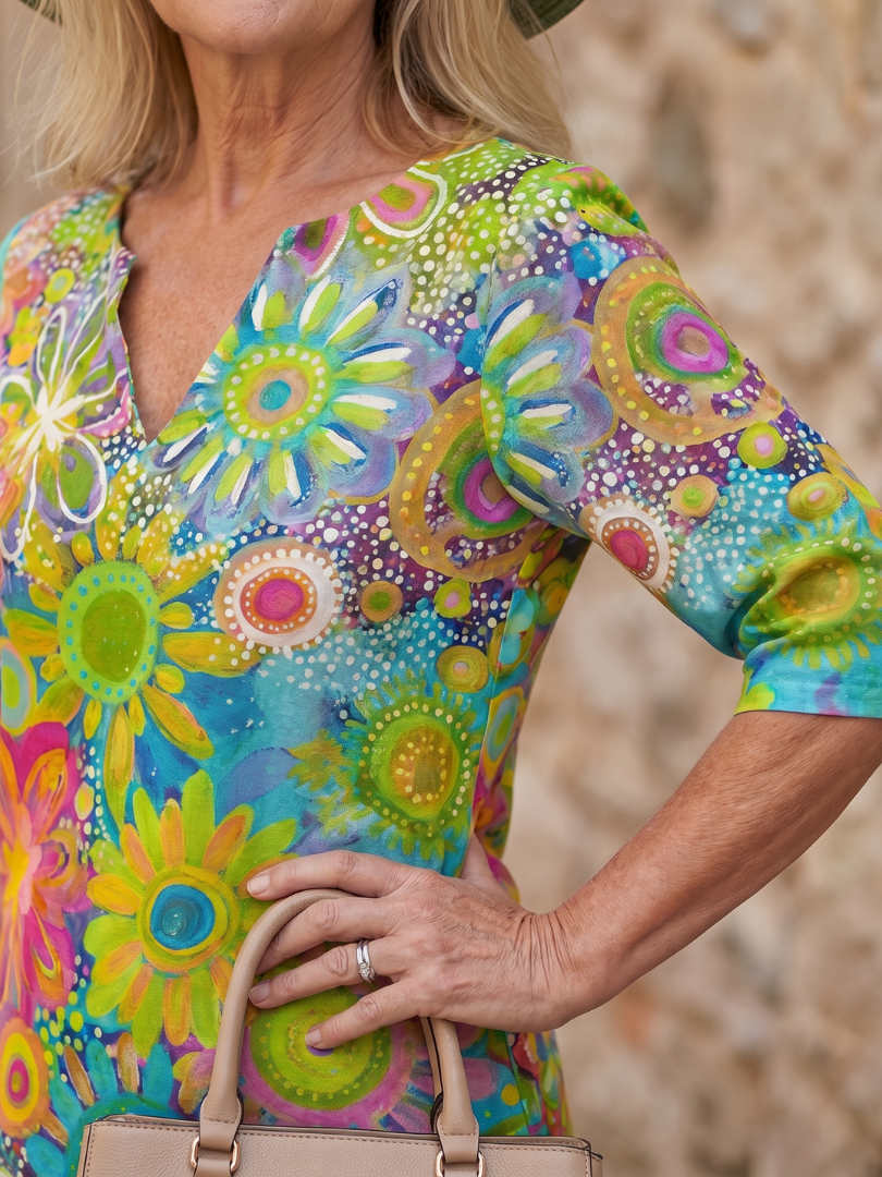 Zephyr | Robe mi-longue à motif floral multicolore