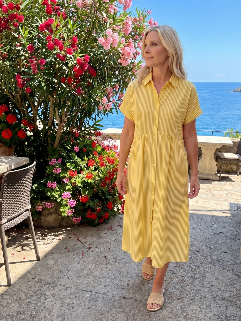 Rosamund | Robe midi à manches courtes à motif rayé