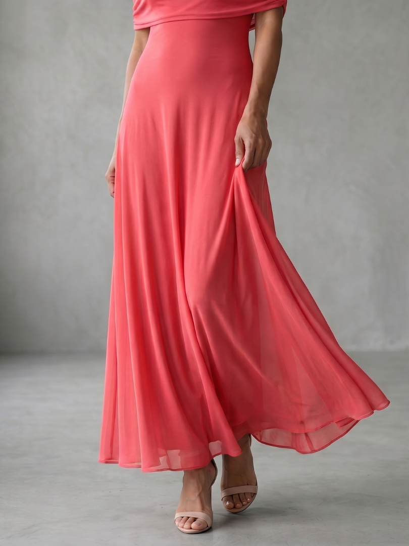 Juin | Robe Midi Drapée à Épaules Dégagées