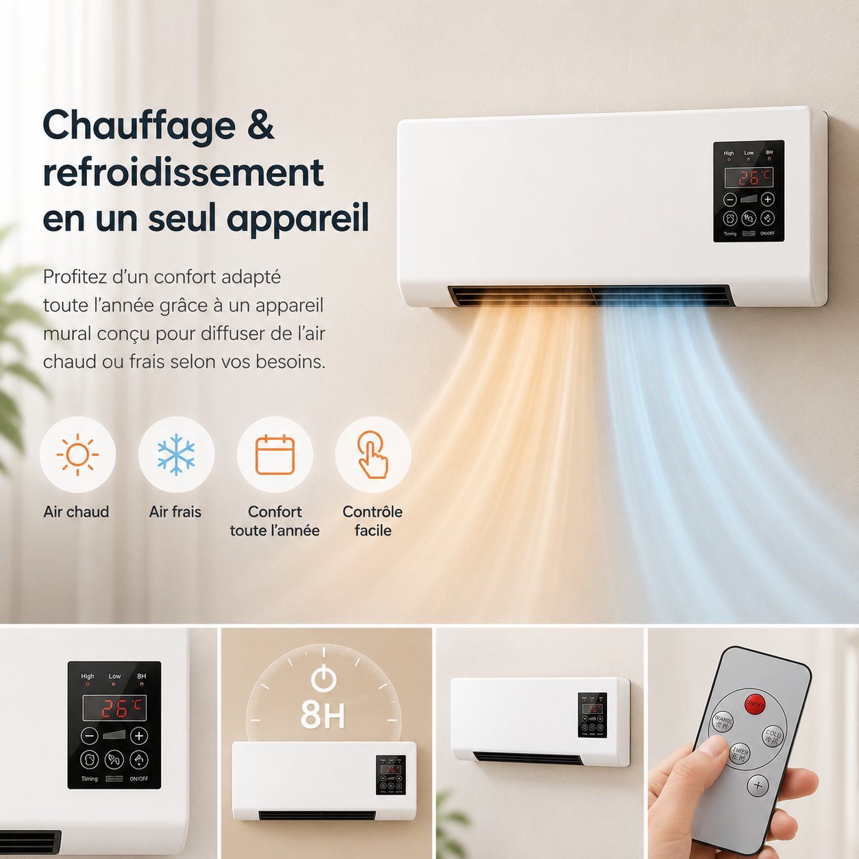 Climatisation | Chauffage et Refroidissement | Monté au Mur avec Télécommande