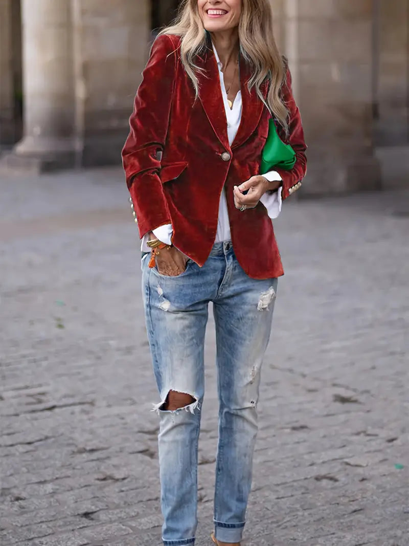 Sandrine - Blazer Élégant Velours Boutons