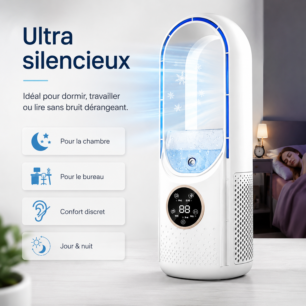 Climatiseur Portable Silencieux Sans Lame 2025 – Restez Frais et Confortable Cet Été, Où Que Vous Soyez