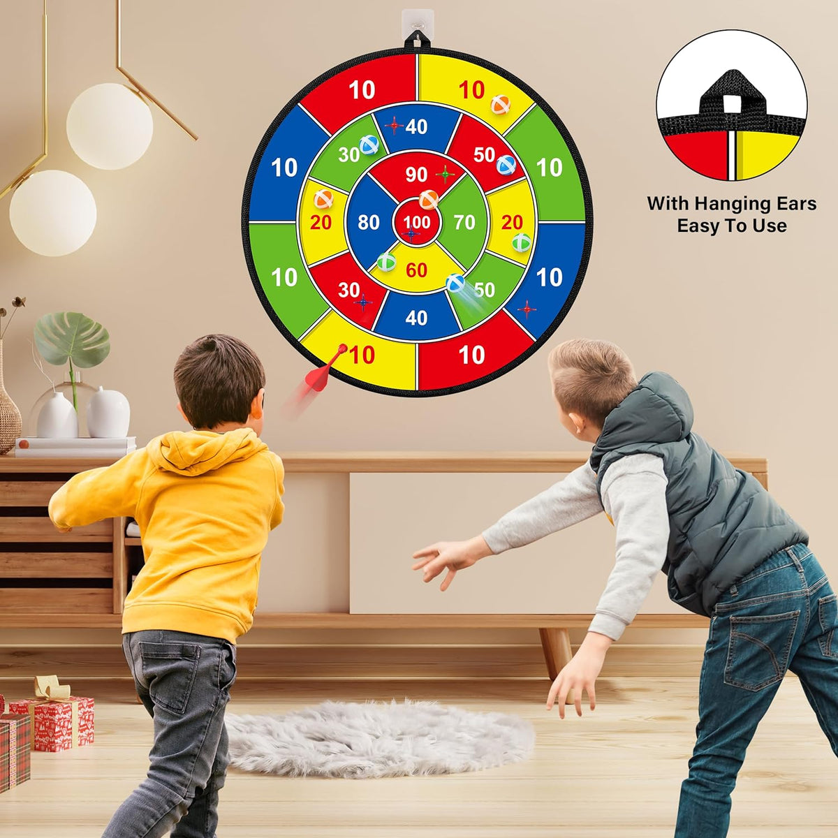 Grand tableau de fléchettes double face pour enfants – Jouer, apprendre et se détendre