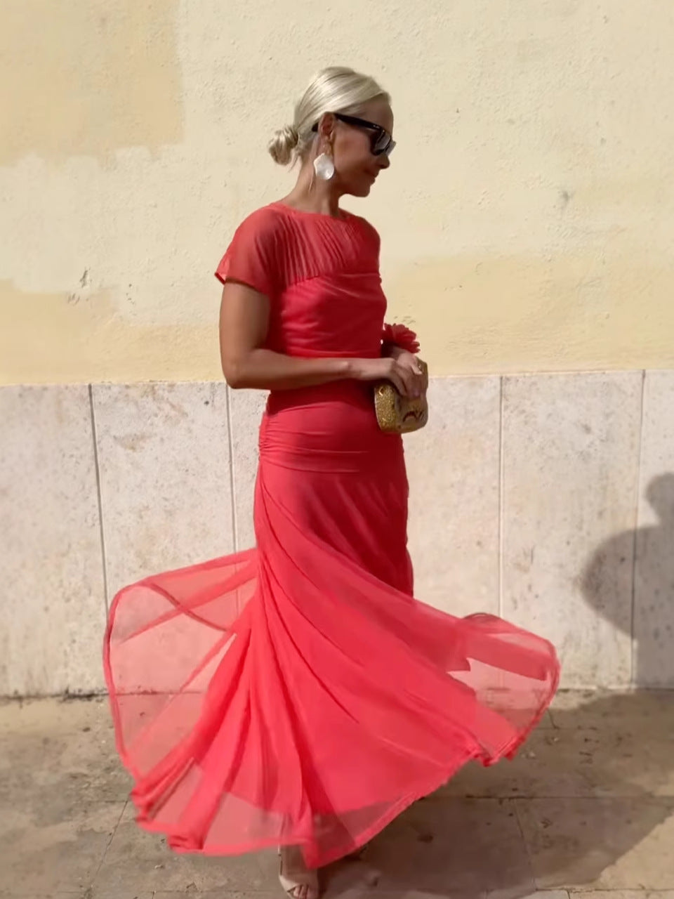 Lauren | Robe en chiffon à col rond pour femmes