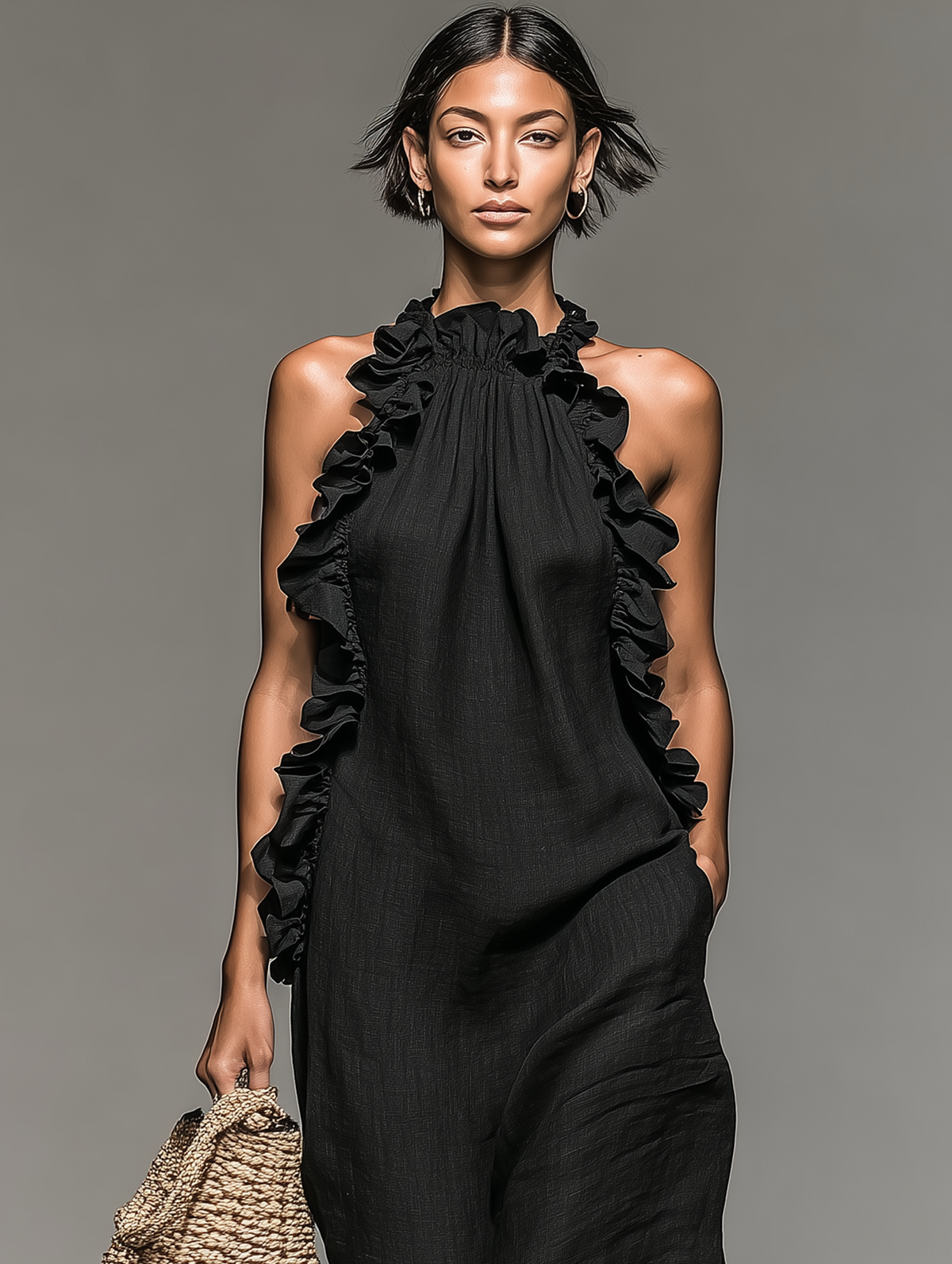 Alebia | Robe maxi sans manches en mélange de lin avec volants