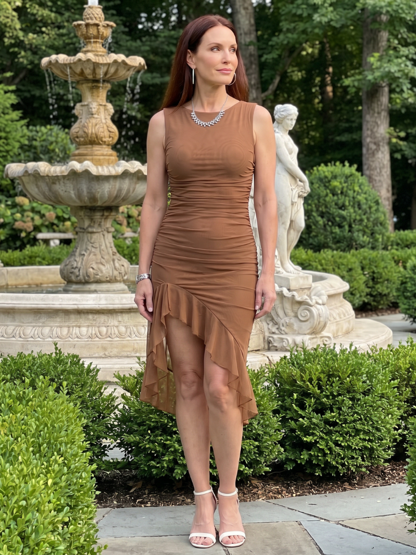 Greer | Robe Midi Ajustée Sans Manches à Texture Froncée