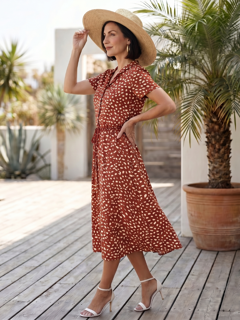 Belladonna | Robe Midi Imprimée à Boutons et Ceinture
