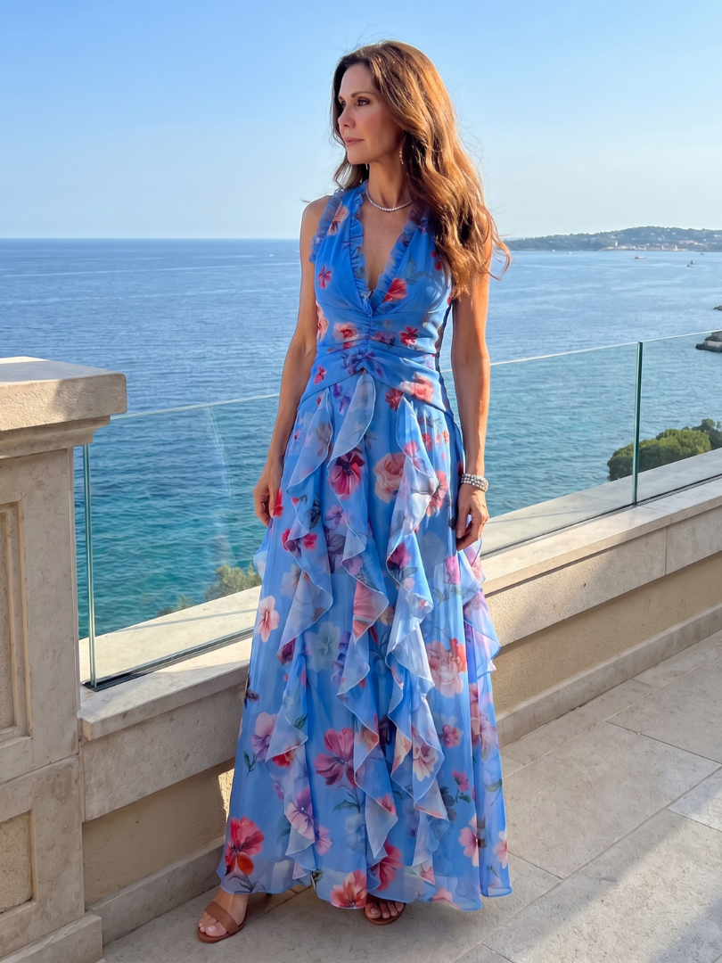 Nori | Robe Maxi à Encolure Halter et Corsage Froncé