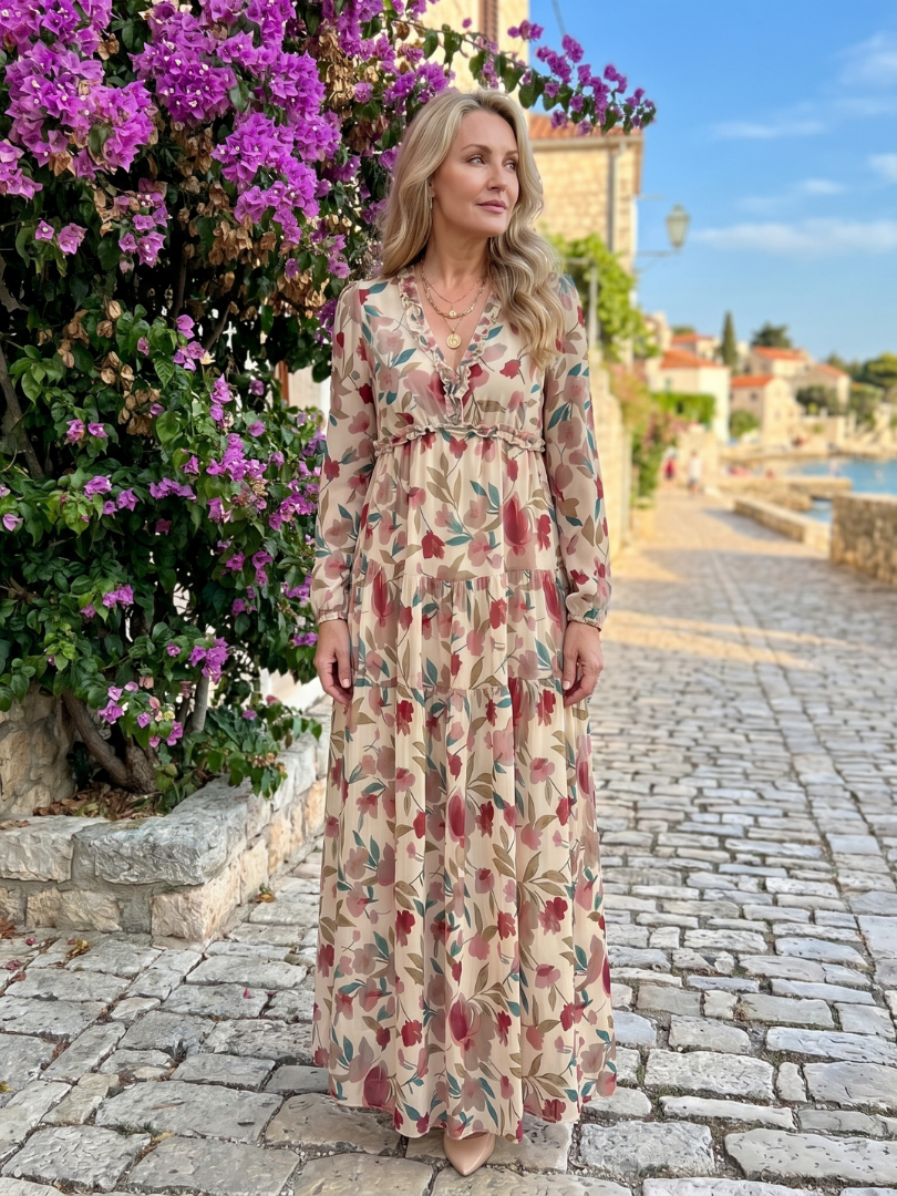 Camelo | Robe maxi à imprimé floral à manches longues