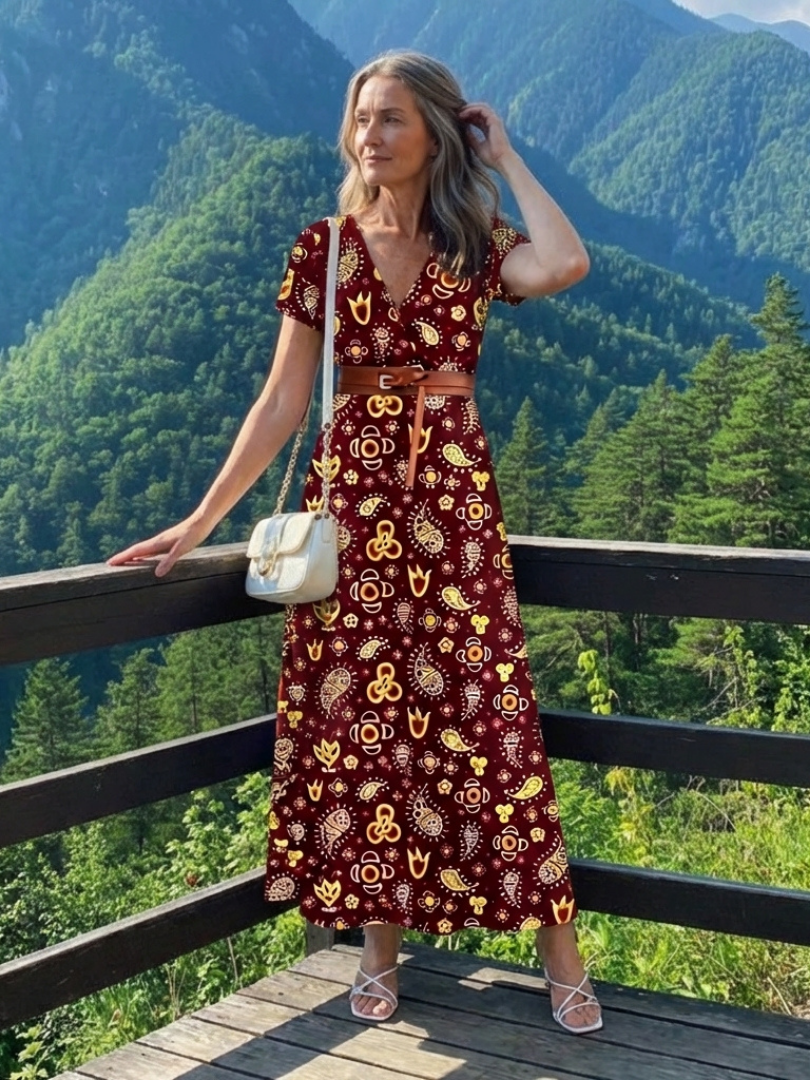 Lyra | Élégante Robe Midi à Fleurs avec Décolleté en V