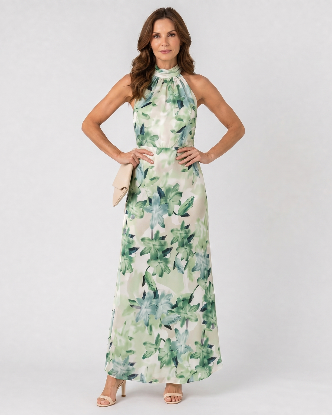 Cekel | Robe Midi Flottante à Encolure Halter Imprimé Botanique
