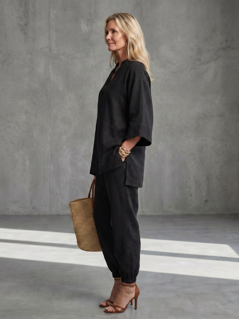 Georgiana | Ensemble tunique à col V et pantalon froncé