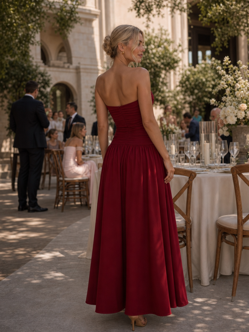 Zelene | Robe Midi à Bustier Froncé