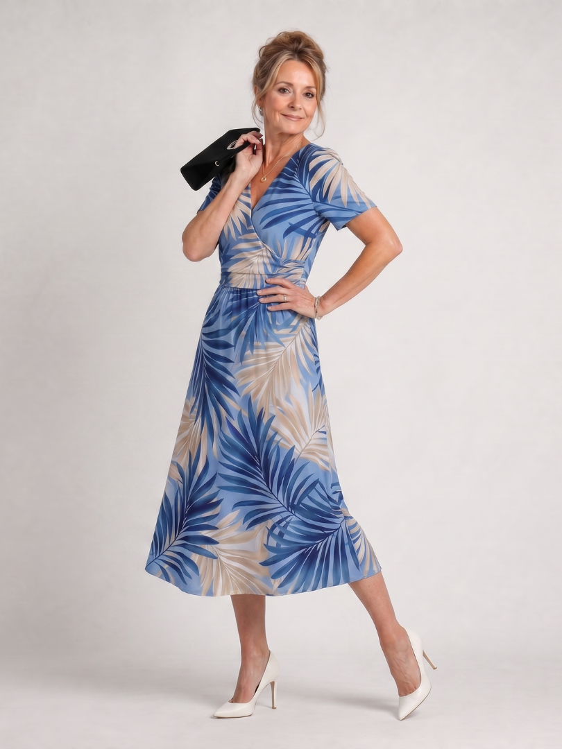 Marion | Robe Midi à Manches Courtes en Imprimé Floral