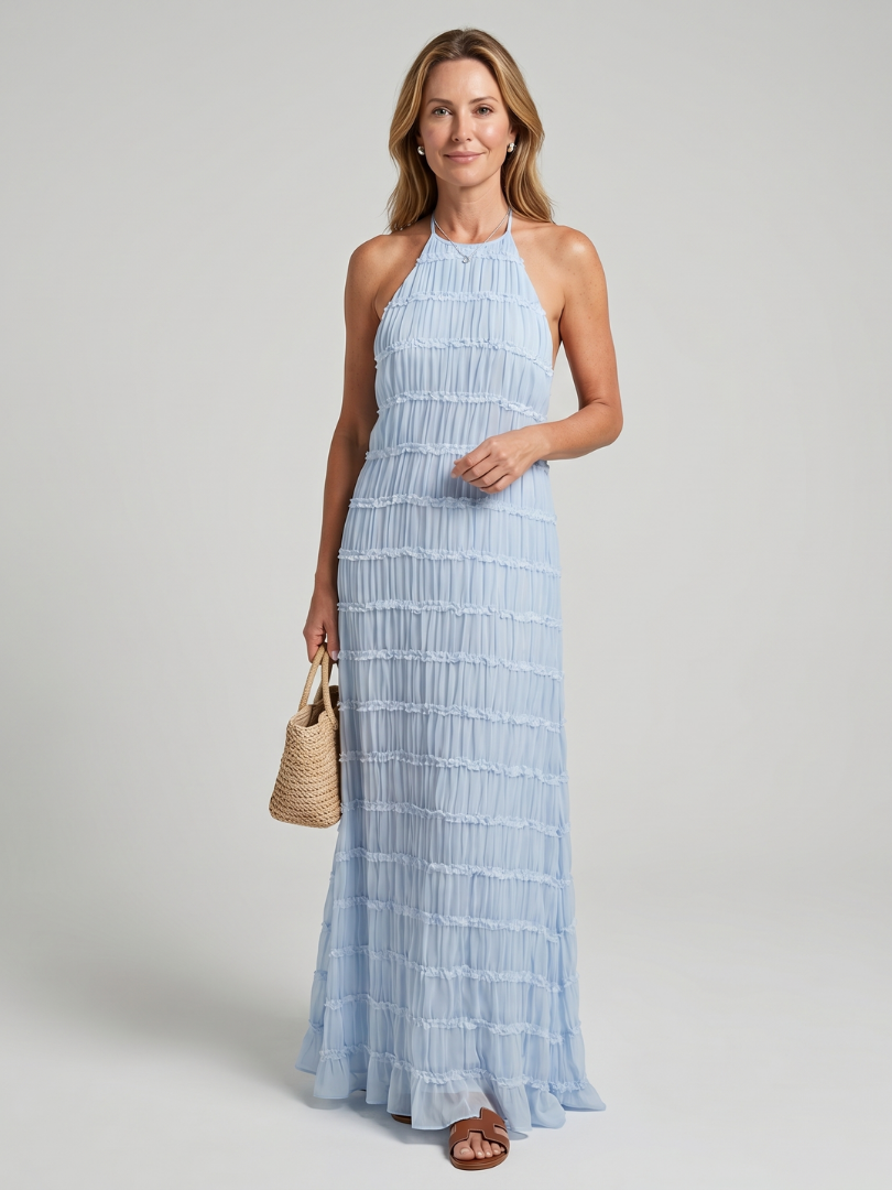 Jolene | Robe maxi ajustée à franges texturées
