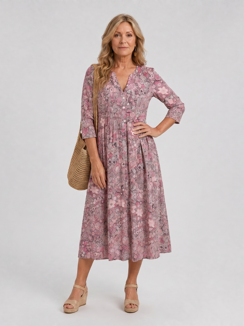 Picao | Robe Midi Vintage à Manches Trois Quarts