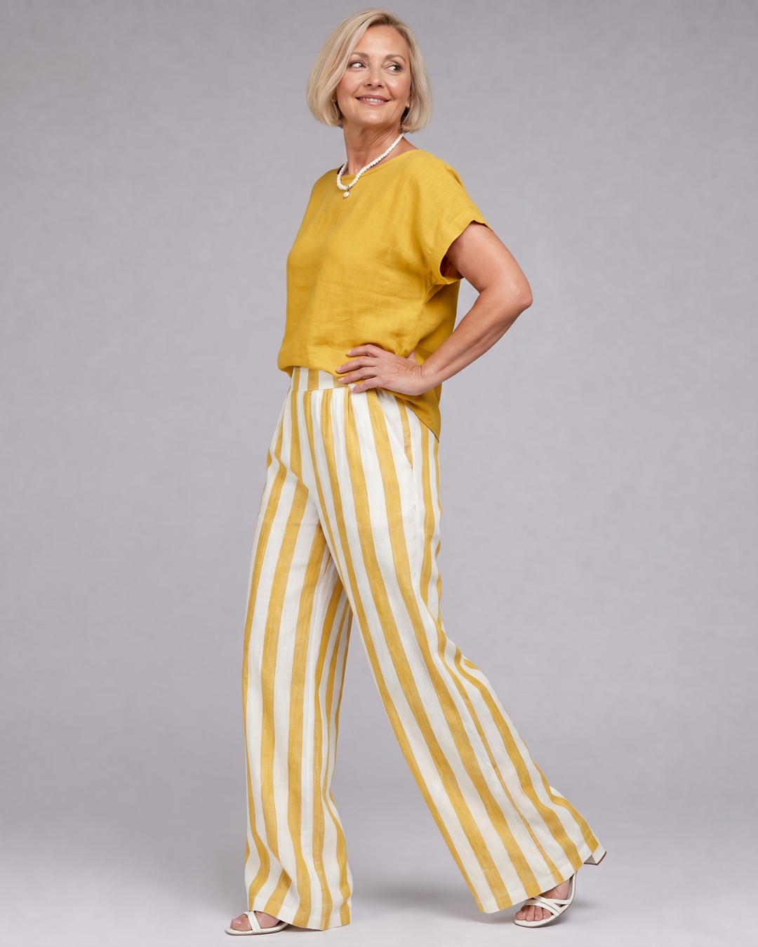 Miolna | Ensemble Haut en Mélange de Lin et Pantalons Amples Rayés