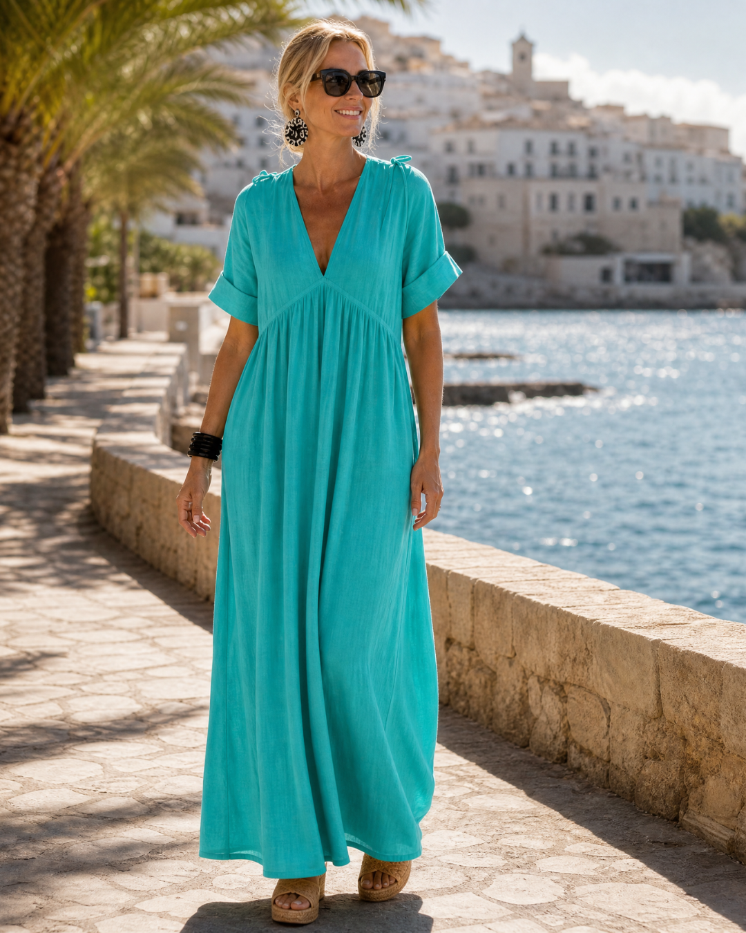 Zomla  | Robe midi fluide à manches courtes et décolleté en V texturé