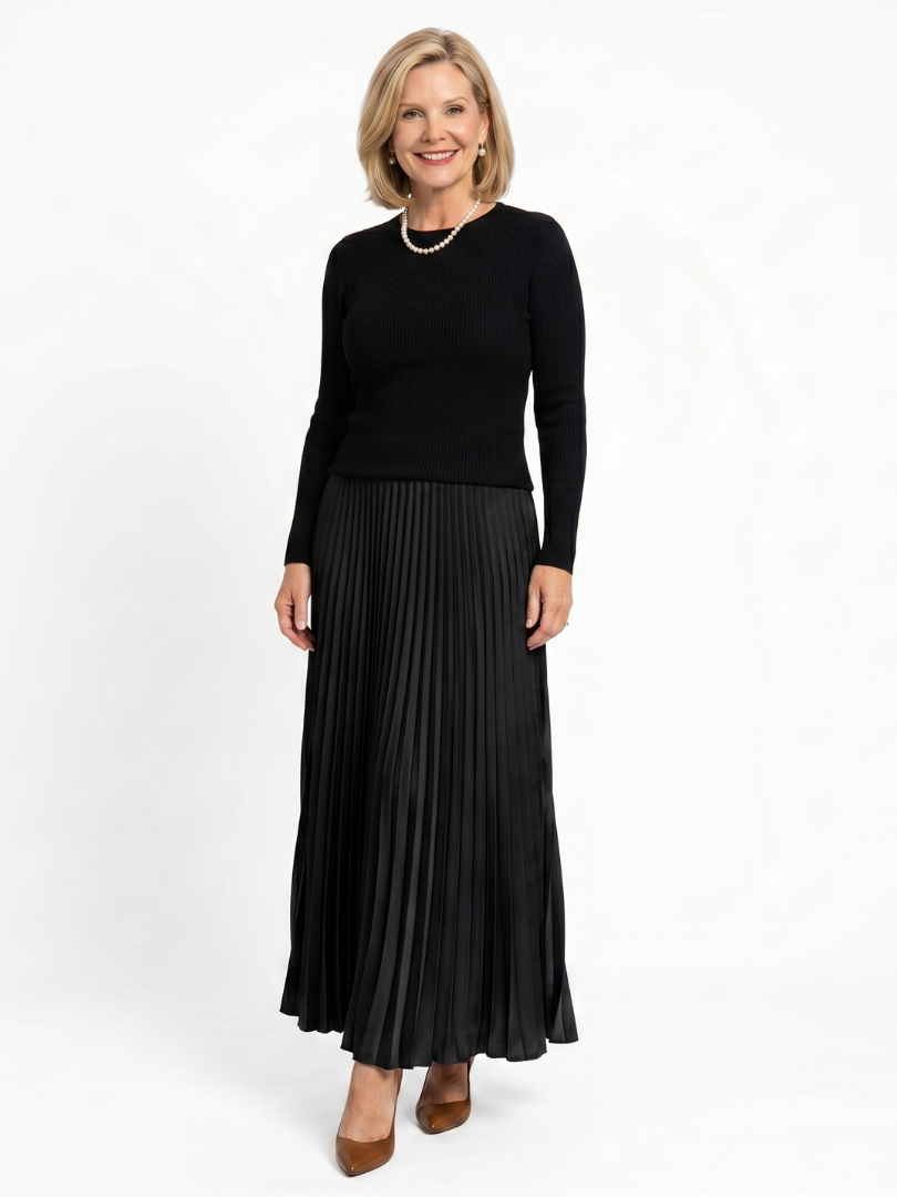 Faon | Robe Midi à Jupes Plissées et Haut Tricoté