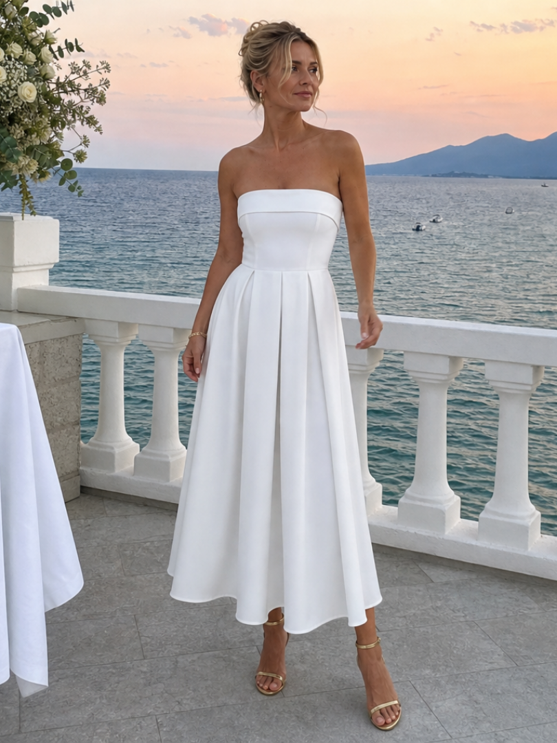 Elove | Robe Midi à Corsage Structuré Sans Bretelles