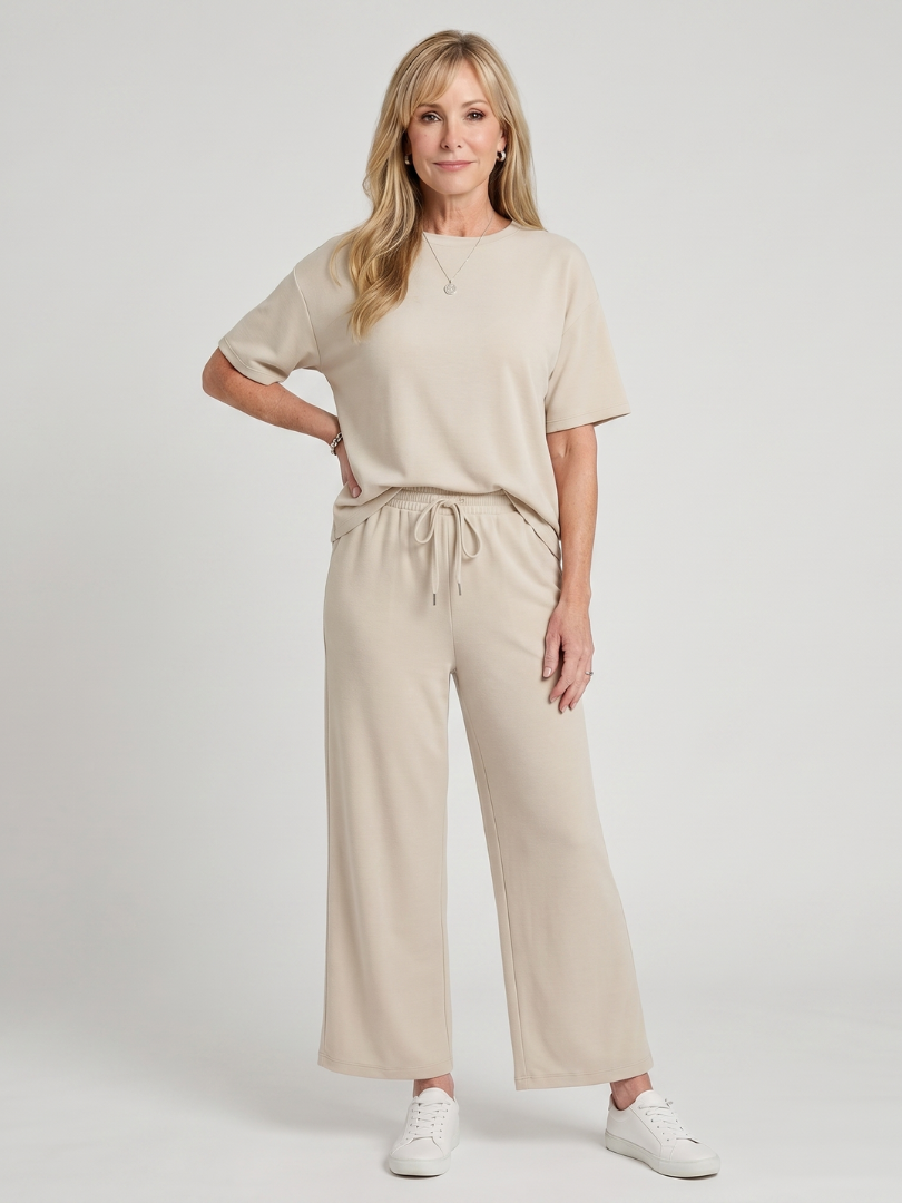 Wihel | Ensemble de pantalons à jambes droites et taille à cordon avec manches courtes