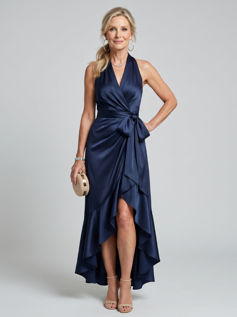 Honora | Robe Midi Asymétrique à Encolure Halter