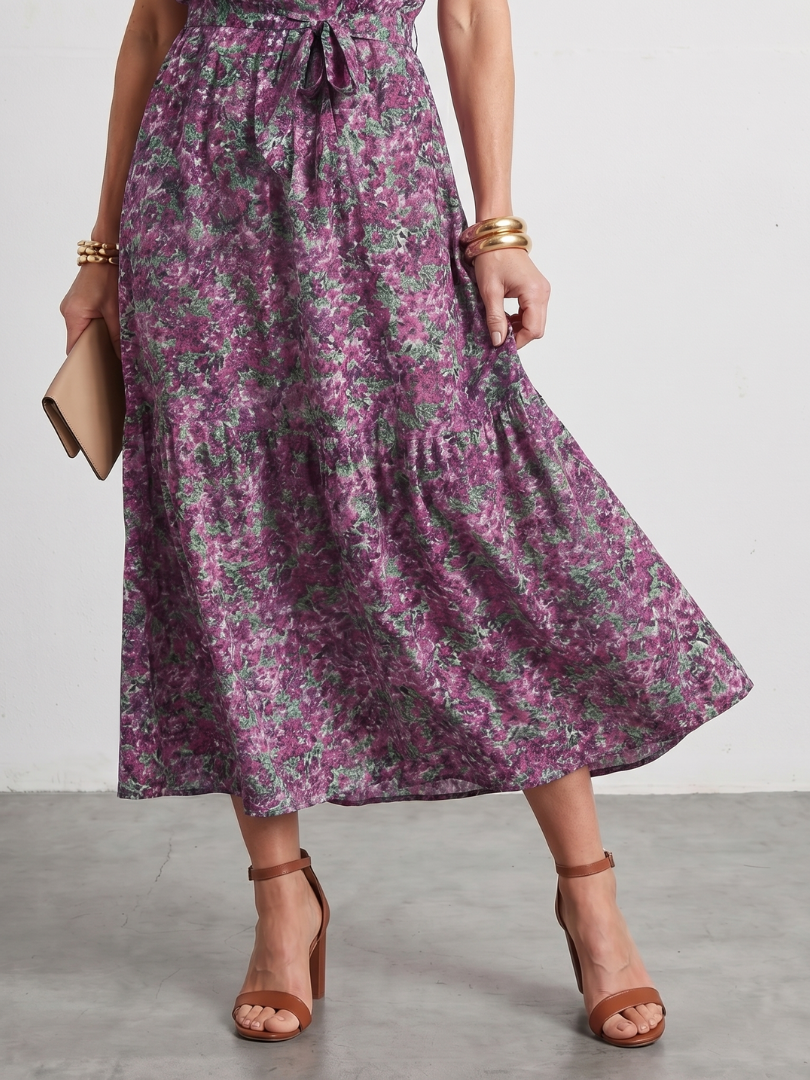 Anis | Robe Midi à Col Montant à Fleurs