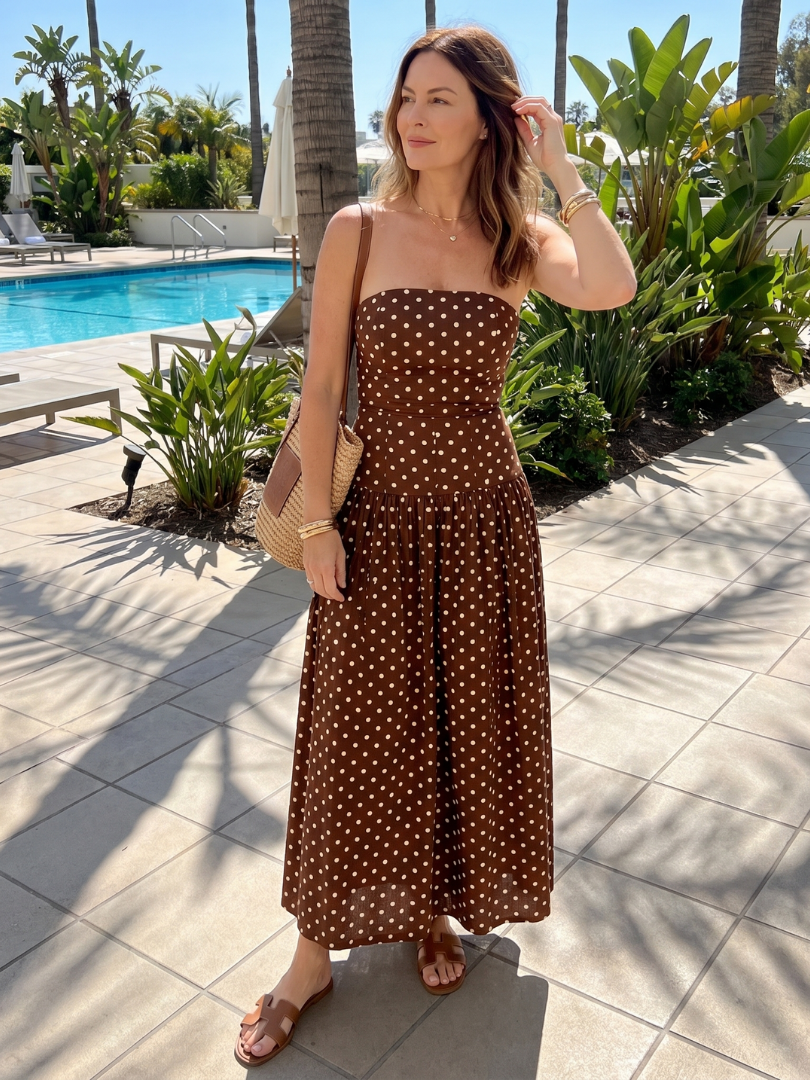 Sorien | Robe Midi à Pois Sans Bretelles