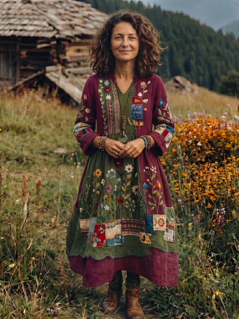 Alix | Robe midi à manches longues avec panneaux brodés