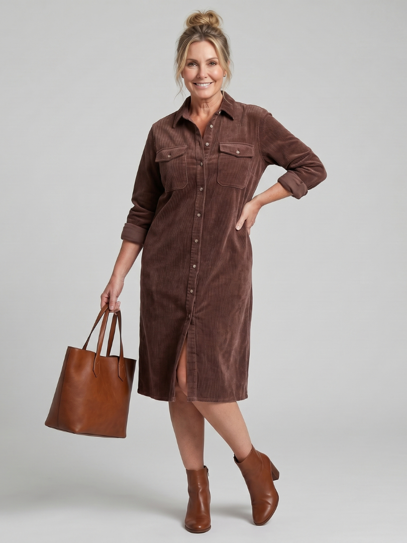 Pema | Robe Midi à Manches Longues avec Poches Patte