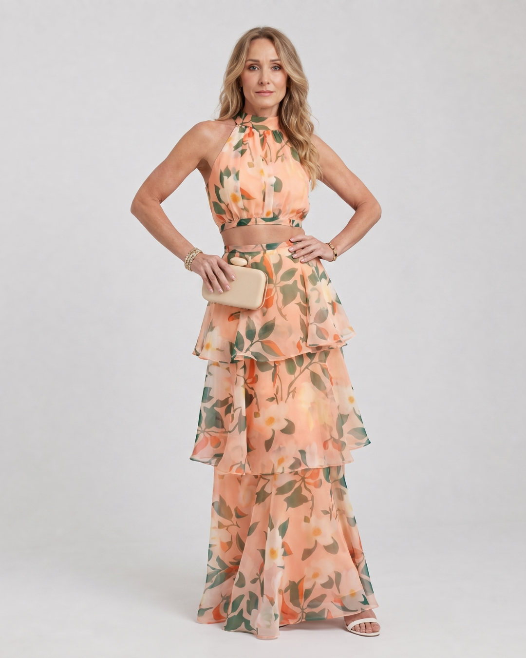 Mique | Robe Maxi à Découpes Florales Naturelles en Col Halter