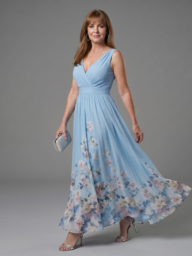 Clarissa | Robe midi sans manches à encolure en V et ourlet floral doux